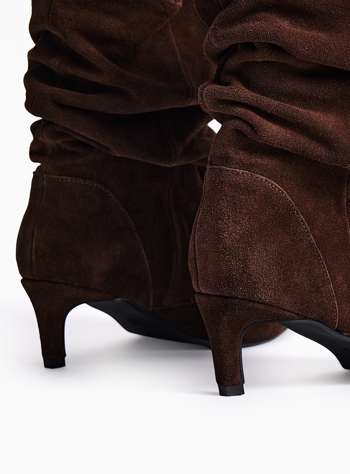 Brown Ruched Mid Heel Suede Boots 3 - Image 3 thumbnail